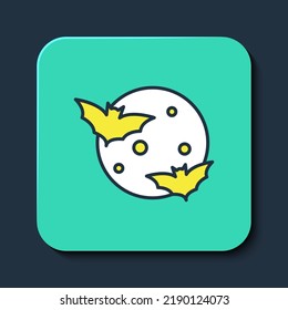 Filled outline Moon and stars icon isolated on blue background. Cloudy night sign. Sleep dreams symbol. Full moon. Night or bed time sign. Turquoise square button. Vector