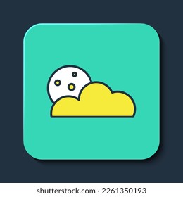 Filled outline Moon and stars icon isolated on blue background. Cloudy night sign. Sleep dreams symbol. Full moon. Night or bed time sign. Turquoise square button. Vector