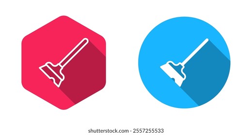 Filled and outline Mop icon isolated with long shadow background. Cleaning service concept.  Vector