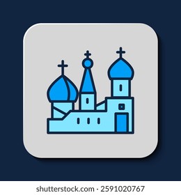 Filled outline Moscow symbol - Saint Basil's Cathedral, Russia icon isolated on blue background.  Vector