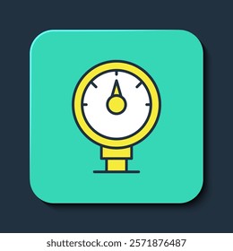 Filled outline Motor gas gauge icon isolated on blue background. Empty fuel meter. Full tank indication. Turquoise square button. Vector