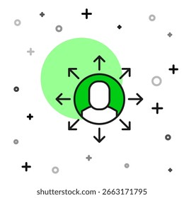 Esquema lleno Icono de trabajo del gerente de multitarea aislado sobre fondo blanco.  Vector