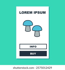 Filled outline Mushroom icon isolated on turquoise background.  Vector