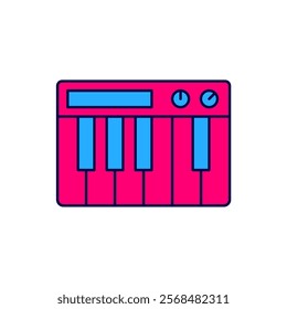 Filled outline Music synthesizer icon isolated on white background. Electronic piano.  Vector