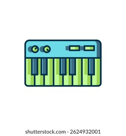 Filled outline Music synthesizer icon isolated on white background. Electronic piano. Flat filled outline style with shadow. Vector