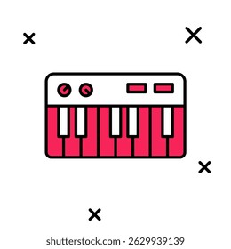 Filled outline Music synthesizer icon isolated on white background. Electronic piano.  Vector