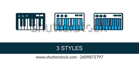 Filled outline Music synthesizer icon isolated on white background. Electronic piano.  Vector