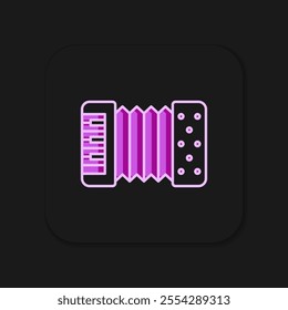 Filled outline Musical instrument accordion icon isolated on black background. Classical bayan, harmonic. Flat filled outline style with shadow. Vector