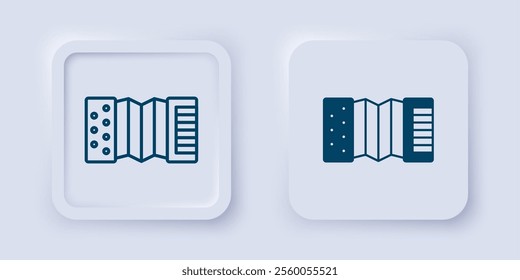 Filled and outline Musical instrument accordion icon isolated on grey background. Classical bayan, harmonic. Square button. Vector