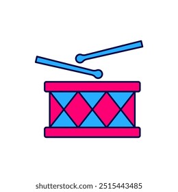 Filled outline Musical instrument drum and drum sticks icon isolated on white background.  Vector