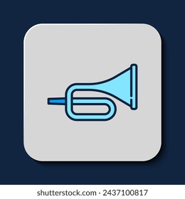 Filled outline Musical instrument trumpet icon isolated on blue background.  Vector