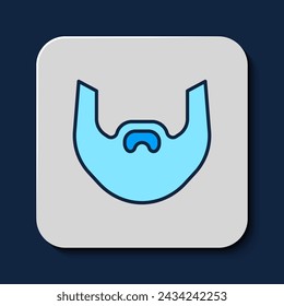 Filled outline Mustache and beard icon isolated on blue background. Barbershop symbol. Facial hair style.  Vector