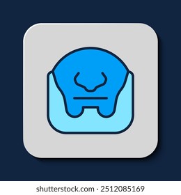 Filled outline Mustache and beard icon isolated on blue background. Barbershop symbol. Facial hair style.  Vector