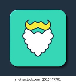 Filled outline Mustache and beard icon isolated on blue background. Barbershop symbol. Facial hair style. Turquoise square button. Vector