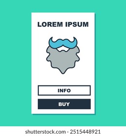 Filled outline Mustache and beard icon isolated on turquoise background. Barbershop symbol. Facial hair style.  Vector