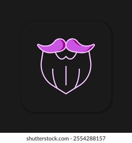 Filled outline Mustache and beard icon isolated on black background. Barbershop symbol. Facial hair style. Flat filled outline style with shadow. Vector