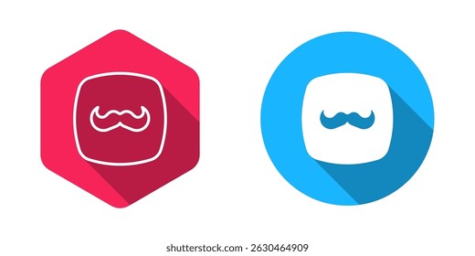Filled and outline Mustache icon isolated with long shadow background. Barbershop symbol. Facial hair style.  Vector