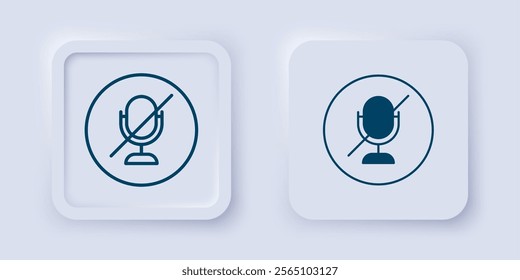 Filled and outline Mute microphone icon isolated on grey background. Microphone audio muted. Square button. Vector