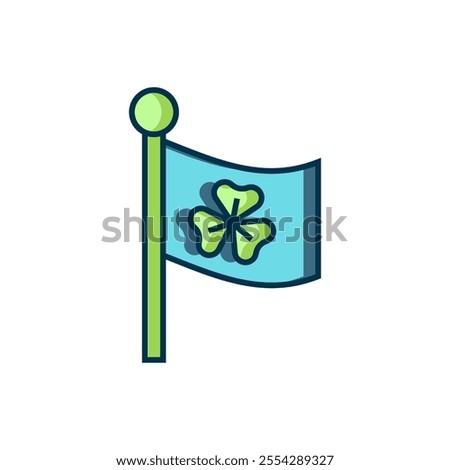 Filled outline National Ireland flag with clover trefoil leaf icon isolated on white background. Happy Saint Patricks day. National Irish holiday. Flat filled outline style with shadow. Vector