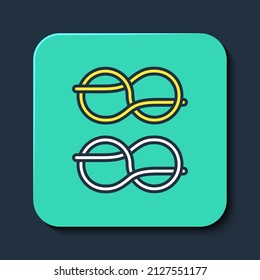 Filled outline Nautical rope knots icon isolated on blue background. Rope tied in a knot. Turquoise square button. Vector