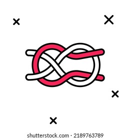 Filled outline Nautical rope knots icon isolated on white background. Rope tied in a knot.  Vector