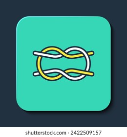 Filled outline Nautical rope knots icon isolated on blue background. Rope tied in a knot. Turquoise square button. Vector