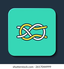 Filled outline Nautical rope knots icon isolated on blue background. Rope tied in a knot. Turquoise square button. Vector