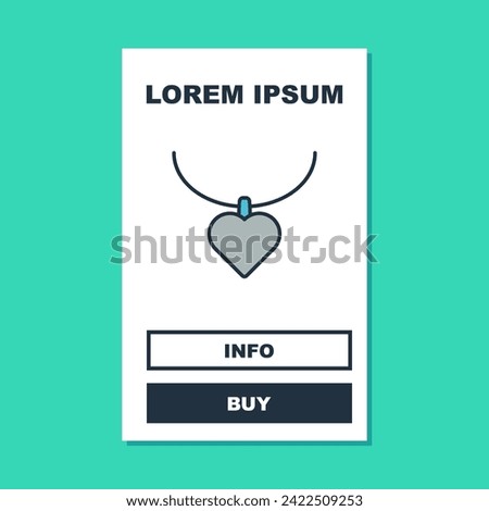 Filled outline Necklace with heart shaped pendant icon isolated on turquoise background. Jewellery decoration. International Happy Women Day.  Vector