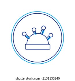 Filled outline Needle bed and needles icon isolated on white background. Handmade and sewing theme.  Vector