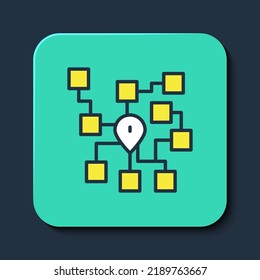 Filled outline Neural network icon isolated on blue background. Artificial intelligence AI. Turquoise square button. Vector