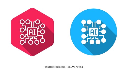 Filled and outline Neural network icon isolated with long shadow background. Artificial intelligence AI.  Vector
