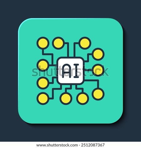 Filled outline Neural network icon isolated on blue background. Artificial intelligence AI. Turquoise square button. Vector