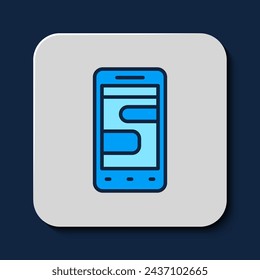 Filled outline New chat messages notification on phone icon isolated on blue background. Smartphone chatting sms messages speech bubbles.  Vector