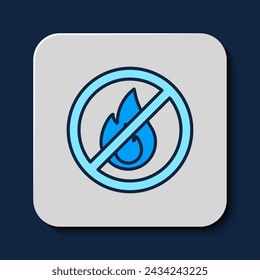 Filled outline No fire icon isolated on blue background. Fire prohibition and forbidden.  Vector