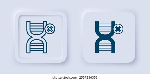 Filled and outline No GMO icon isolated on grey background. Genetically modified organism acronym. Dna food modification. Square button. Vector