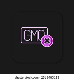 Filled outline No GMO icon isolated on black background. Genetically modified organism acronym. Dna food modification. Flat filled outline style with shadow. Vector