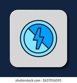 Filled outline No lightning icon isolated on blue background. No electricity.  Vector