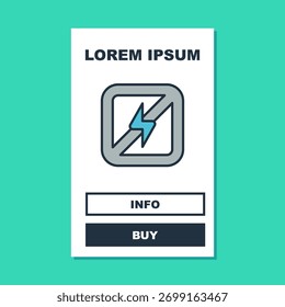 Gefüllte Kontur Kein Blitzsymbol einzeln auf türkisem Hintergrund. Kein Strom.  Vektorgrafik