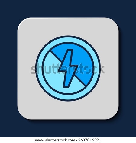 Filled outline No lightning icon isolated on blue background. No electricity.  Vector