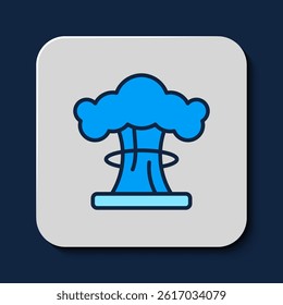 Filled outline Nuclear explosion icon isolated on blue background. Atomic bomb. Symbol of nuclear war, end of world.  Vector
