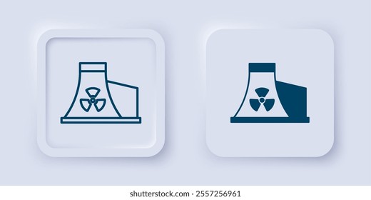 Filled and outline Nuclear power plant icon isolated on grey background. Energy industrial concept. Square button. Vector