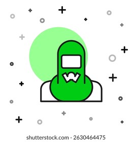 Filled outline Nuclear power plant worker wearing protective clothing icon isolated on white background. Nuclear reactor worker.  Vector