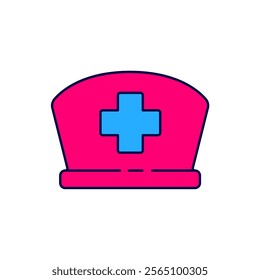 Filled outline Nurse hat with cross icon isolated on white background. Medical nurse cap sign.  Vector