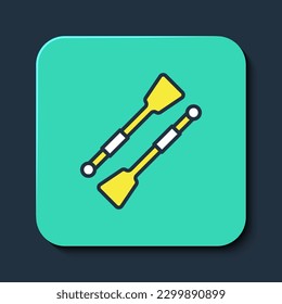 Filled outline Oars or paddles boat icon isolated on blue background. Turquoise square button. Vector