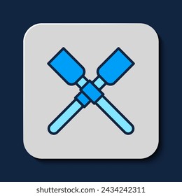 Filled outline Oars or paddles boat icon isolated on blue background.  Vector