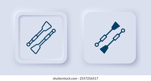 Filled and outline Oars or paddles boat icon isolated on grey background. Square button. Vector