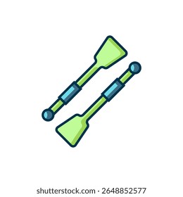 Contorno preenchido Oars ou paddles ícone do barco isolado no fundo branco. Estilo de contorno preenchido plano com sombra. Vetor