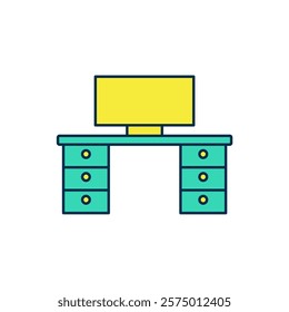 Filled outline Office desk icon isolated on white background.  Vector