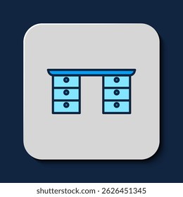 Filled outline Office desk icon isolated on blue background.  Vector