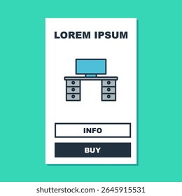 Filled outline Office desk icon isolated on turquoise background.  Vector